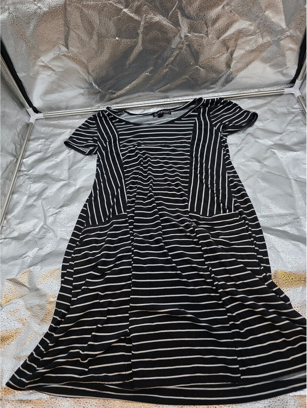 Derek Heart Black and White Striped Short Sleeve Dress Size S